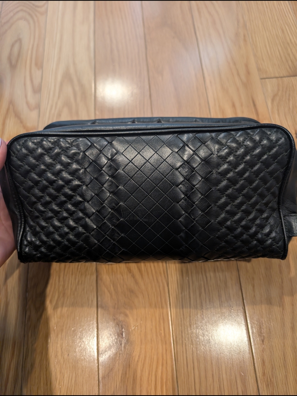 Bottega Veneta Black Intrecciato Leather Toiletry Case / Dopp Kit